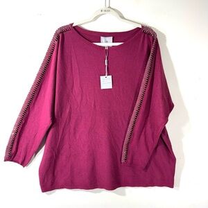 Liv Milano Burgundy Sweater Rhinestone Cut out sleeves NWT